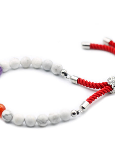 925 Silver Plated Gemstone Royal Red String Bracelet - White Howlite Chakra