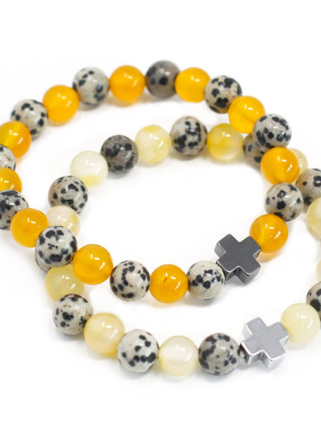 Set of 2 Gemstones Friendship Bracelets - Protection - Dalmation Jasper & Yellow Agate