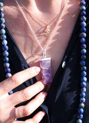 Gemstone Flat Pencil Pendant - Amethyst