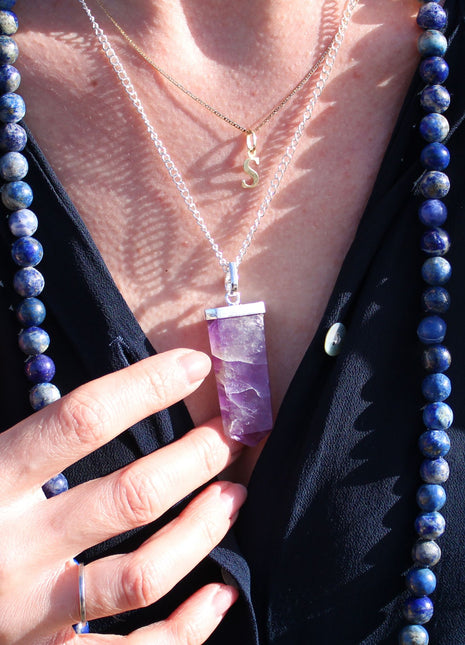 Gemstone Flat Pencil Pendant - Rose Quartz