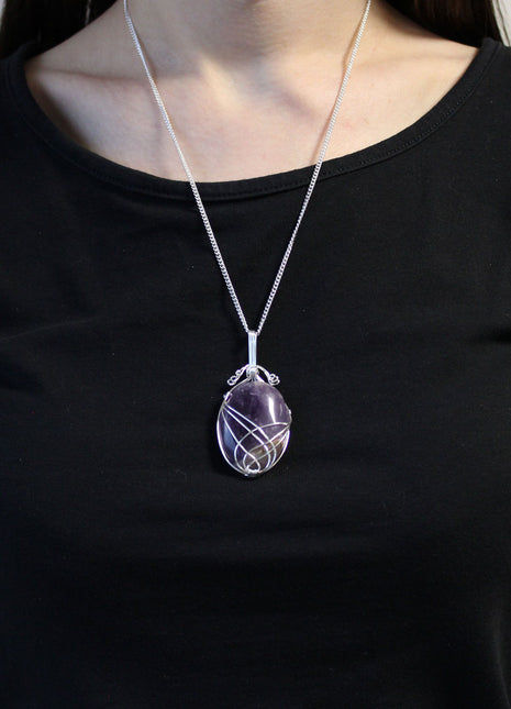 Swirl Wrapped Gemstone Necklace - Amethyst