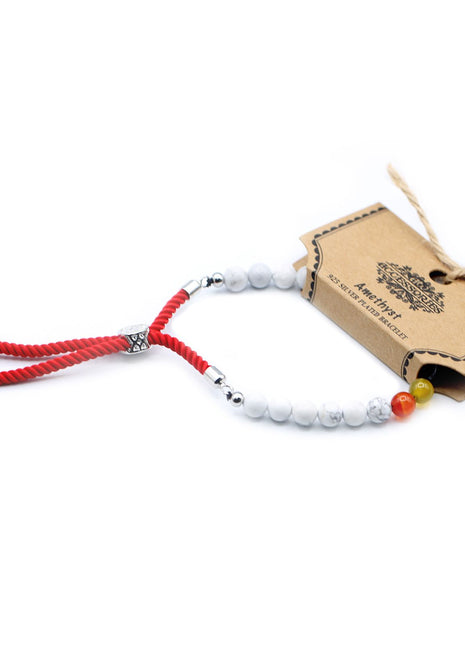 925 Silver Plated Gemstone Royal Red String Bracelet - White Howlite Chakra