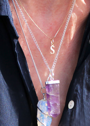 Gemstone Flat Pencil Pendant - Black Agate