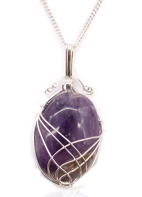 Swirl Wrapped Gemstone Necklace - Amethyst