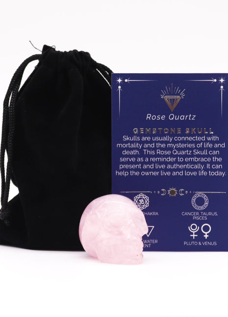 Gemstone Small Skull - Rose Quartz - 40x30x28mm