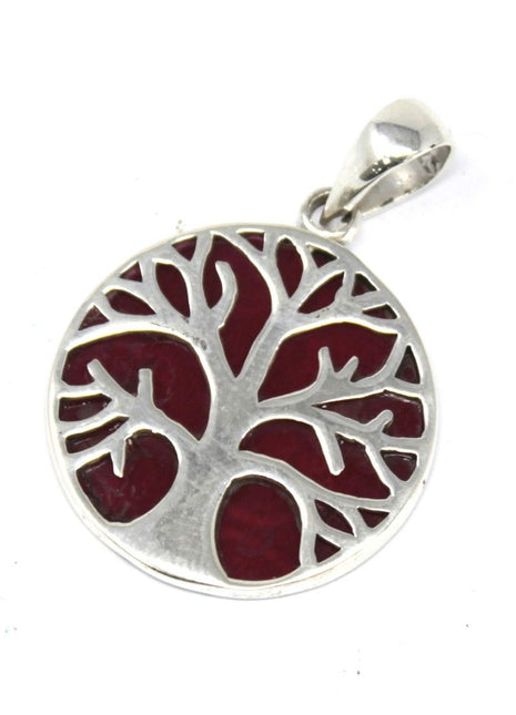 Tree of Life Silver Pendent 22mm - Coral Effect