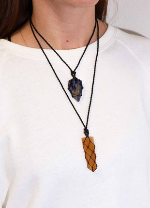 Laced Gemstone Flat Point Pendant - Golden Quartz