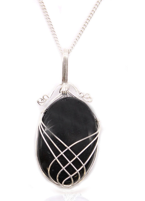 Swirl Wrapped Gemstone Necklace - Black Onyx