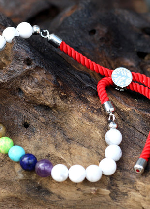 925 Silver Plated Gemstone Royal Red String Bracelet - White Howlite Chakra