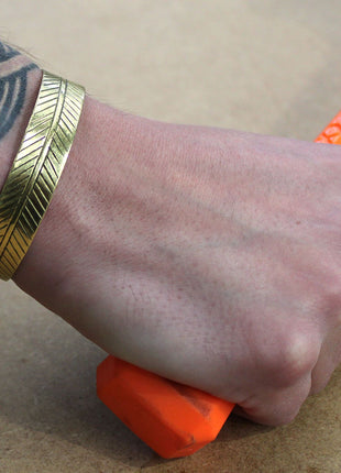 Brass Tibetan Bracelet - Wide Tribal Leaf