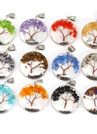 Orgonite Power Pendant - Round Amethyst Tree