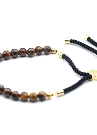 18K Gold Plated Gemstone Black String Bracelet - Tiger Eye