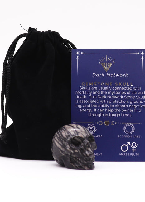 Gemstone Small Skull - Dark Network Stone - 40x30x28mm