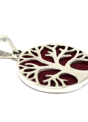 Tree of Life Silver Pendent 22mm - Coral Effect