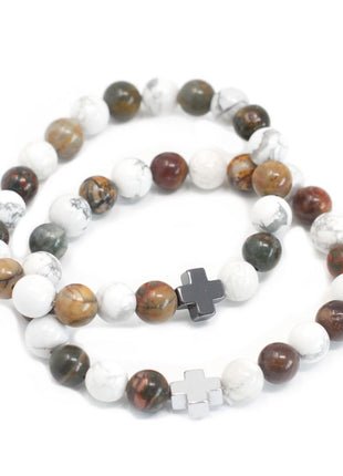 Set of 2 Gemstones Friendship Bracelets - Peace - Picasso Jasper & White Howlite