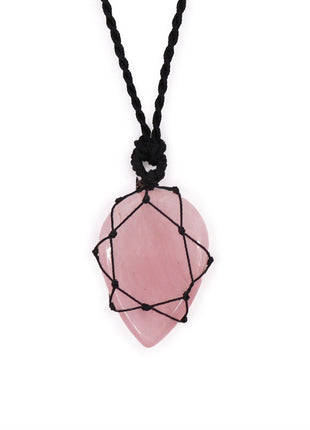 Laced Gemstone Teardrop Pendant - Rose Quartz