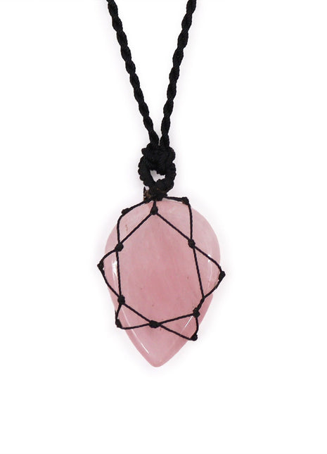 Laced Gemstone Teardrop Pendant - Rose Quartz