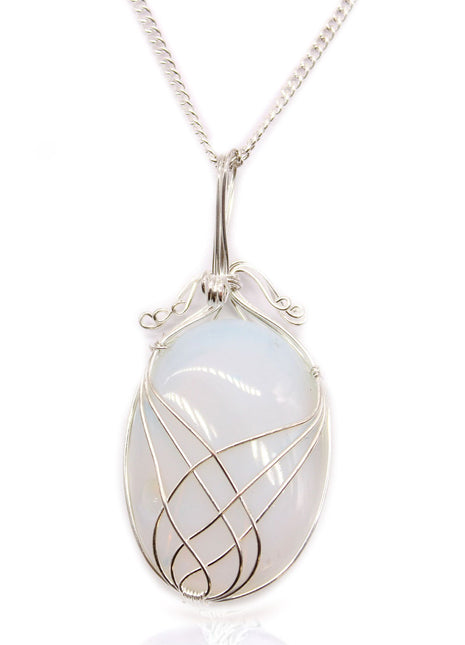 Swirl Wrapped Gemstone Necklace - Opalite
