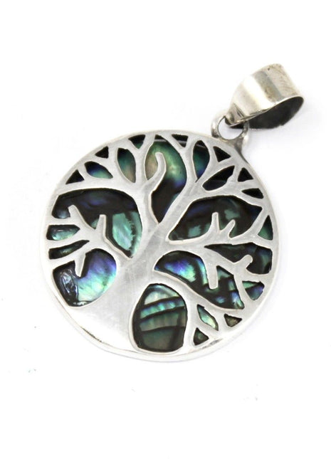 Tree of Life Silver Pendent 22mm - Abalone