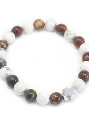 Set of 2 Gemstones Friendship Bracelets - Peace - Picasso Jasper & White Howlite