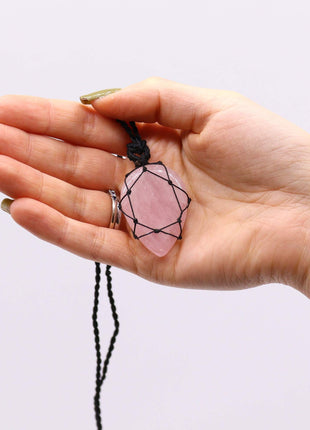 Laced Gemstone Teardrop Pendant - Rose Quartz