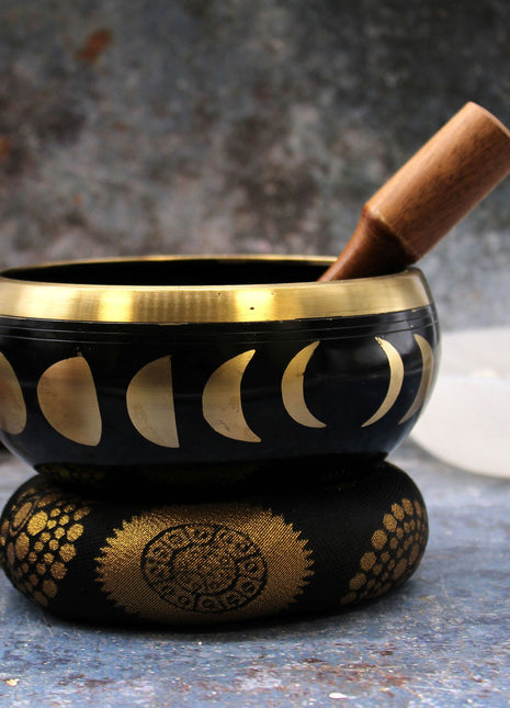 Lrg Moon Phase Singing Bowl Set- Black 14cm