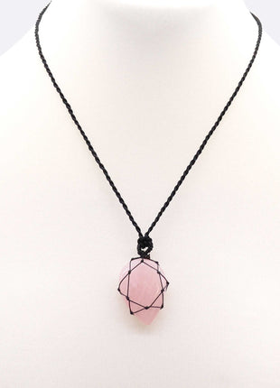 Laced Gemstone Teardrop Pendant - Rose Quartz