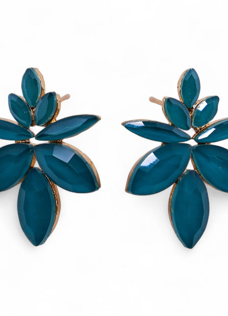 Teal Green - Vintage Glass - Flowers - Earrings