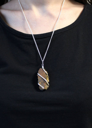 Cascade Wrapped Gemstone Necklace - Rough Tiger Eye