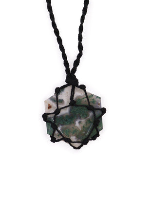 Laced Gemstone Hexagon Pendant - Moss Agate