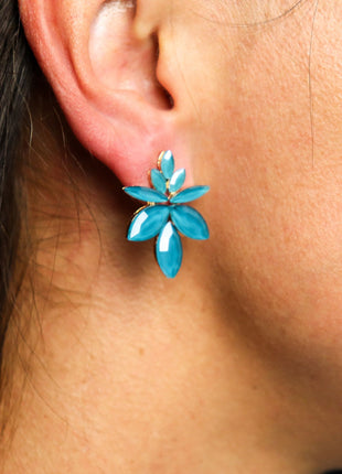 Teal Green - Vintage Glass - Flowers - Earrings