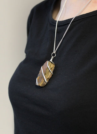 Cascade Wrapped Gemstone Necklace - Rough Tiger Eye