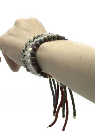 925 Silver Plated Gemstone Charcoal String Bracelet - Dalmation Jasper