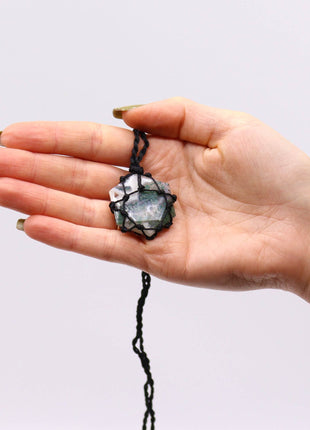 Laced Gemstone Hexagon Pendant - Moss Agate