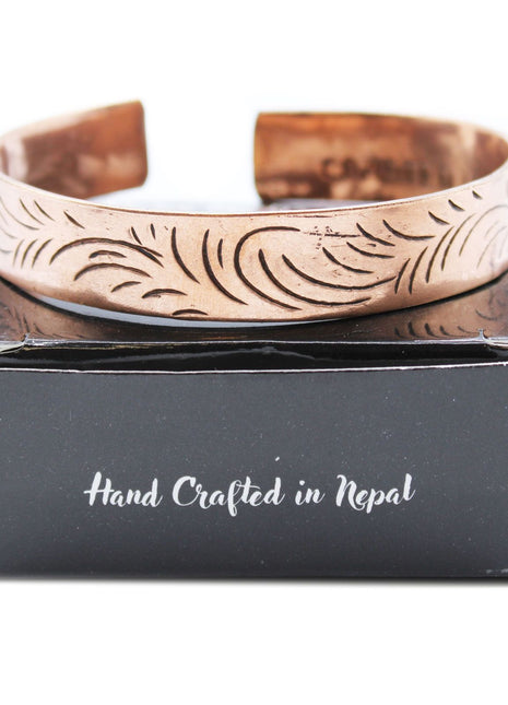 Copper Tibetan Bracelet - Wide Tribal Swirls