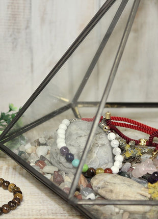 925 Silver Plated Gemstone Charcoal String Bracelet - Dalmation Jasper