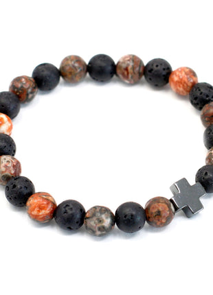 Set of 2 Gemstones Friendship Bracelets - Eternity - Leopard Skin Jasper & Lava Stone
