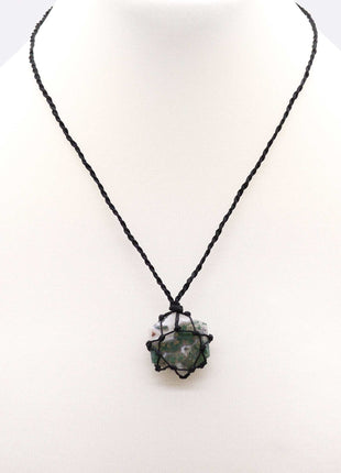 Laced Gemstone Hexagon Pendant - Moss Agate