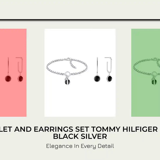 Bracelet and Earrings Set Tommy Hilfiger 2770171 Black Silver by@Outfy